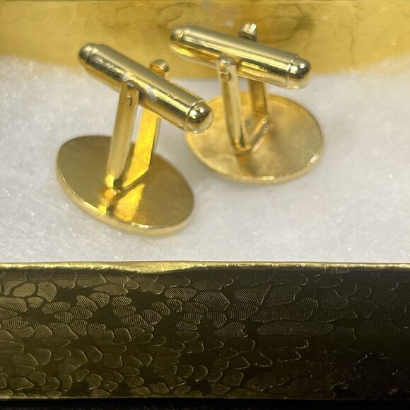 Vtg Gents Cufflinks Abalone Shell & Yellow Gold Plated Links MCM Retro Wedding - Picture 5 of 5